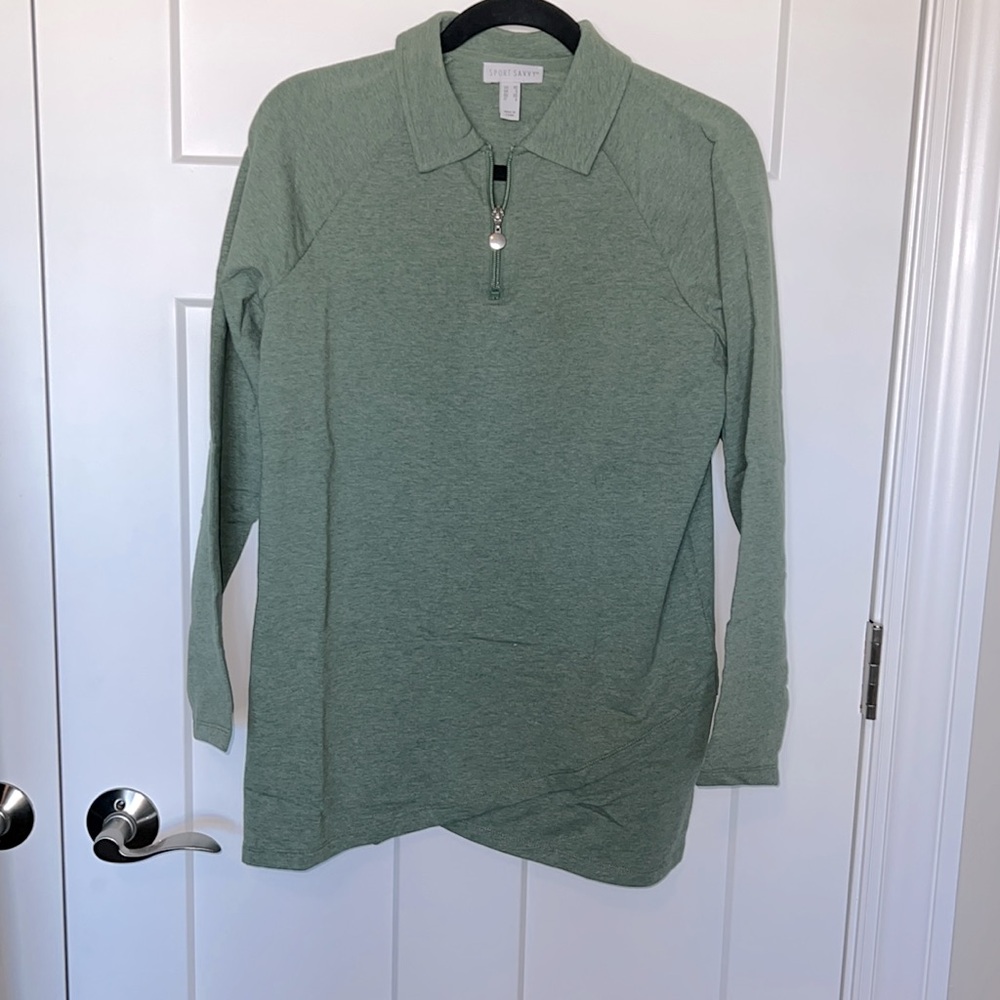 NWOT Sport Savvy Green Collared Quarter Zip